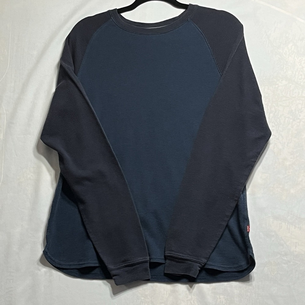 Levis Mens Waffle Knit Thermal Shirt Two-Toned Blue Raglan Long Sleeve Large